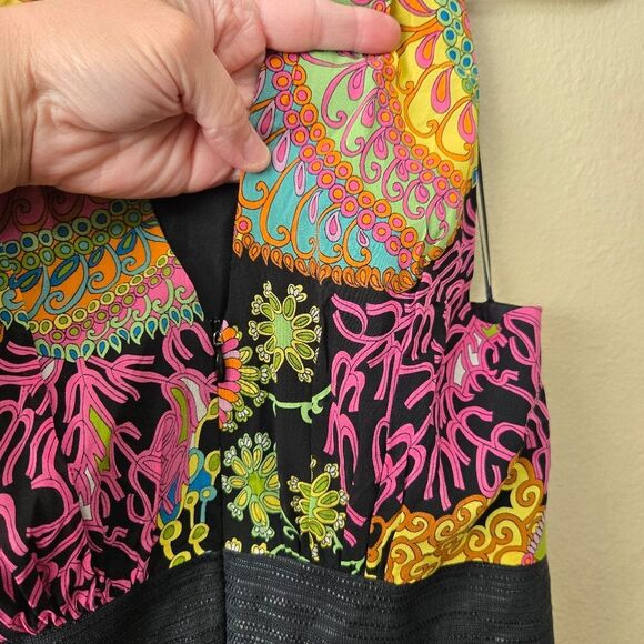 TRINA TURK Ibis Silk Scarf Halter Sheath Dress Black Vibrant Multicolor Size 2 - Picture 12 of 16